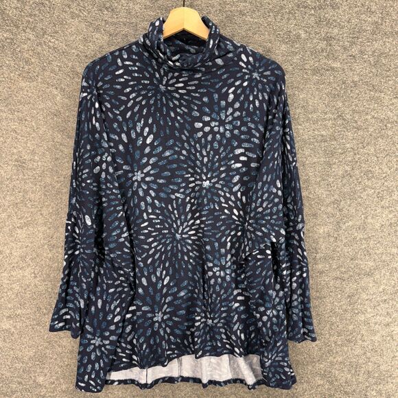 LulaRoe Top Women M Medium Blue Geometric Turtleneck Long Sleeve Casual Comfort - Picture 1 of 7